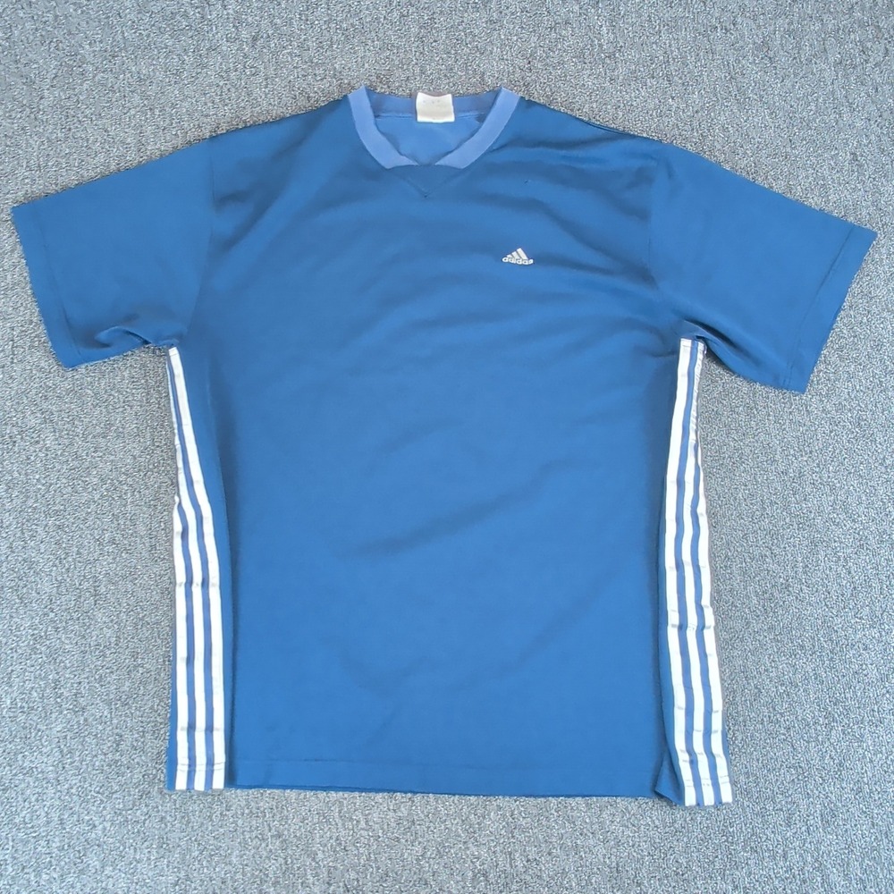 Adidas Mens T-Shirt Large Blue Polyester Vintage 90s Sporty Stripe Gorpcore Fit — photo 2